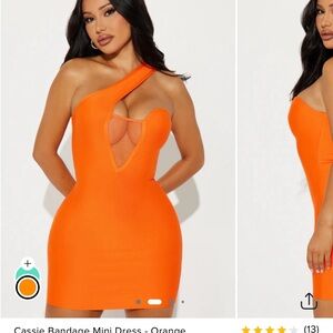Fashion Nova Vibrant Orange One-Shoulder Mini Dress